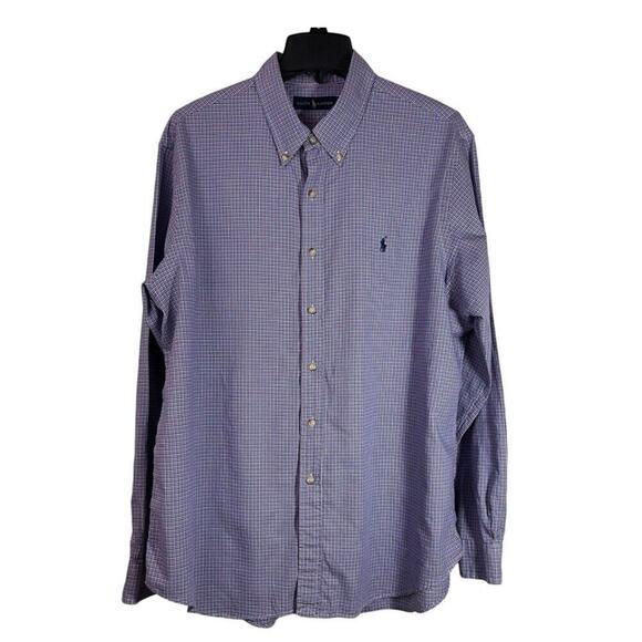 Ralph Lauren Button Down Shirt Mens Size XXL Blue Red Plaid Long Sleeve Preppy - Picture 1 of 11